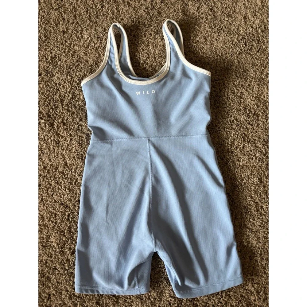 Wilo One Piece Ribbed Active Romper Baby Blue Women’s Size Small